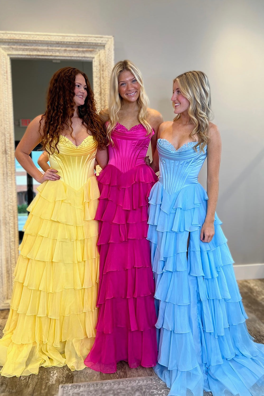 A Line Sweetheart Ruffled Corset Long Formal Prom Dresses