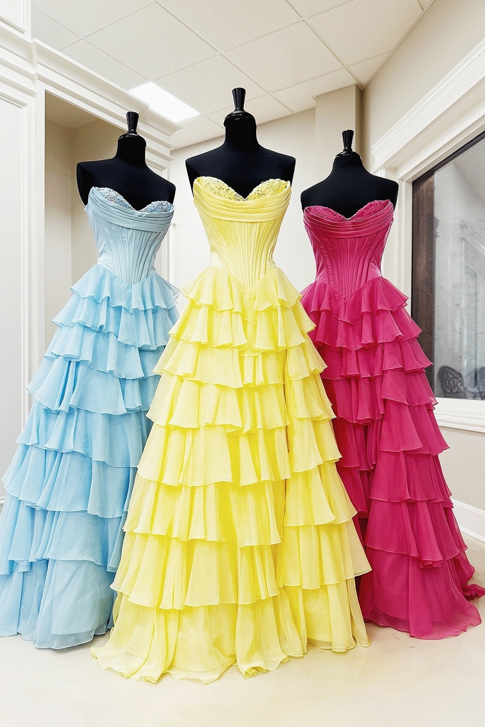 A Line Sweetheart Ruffled Corset Long Formal Prom Dresses