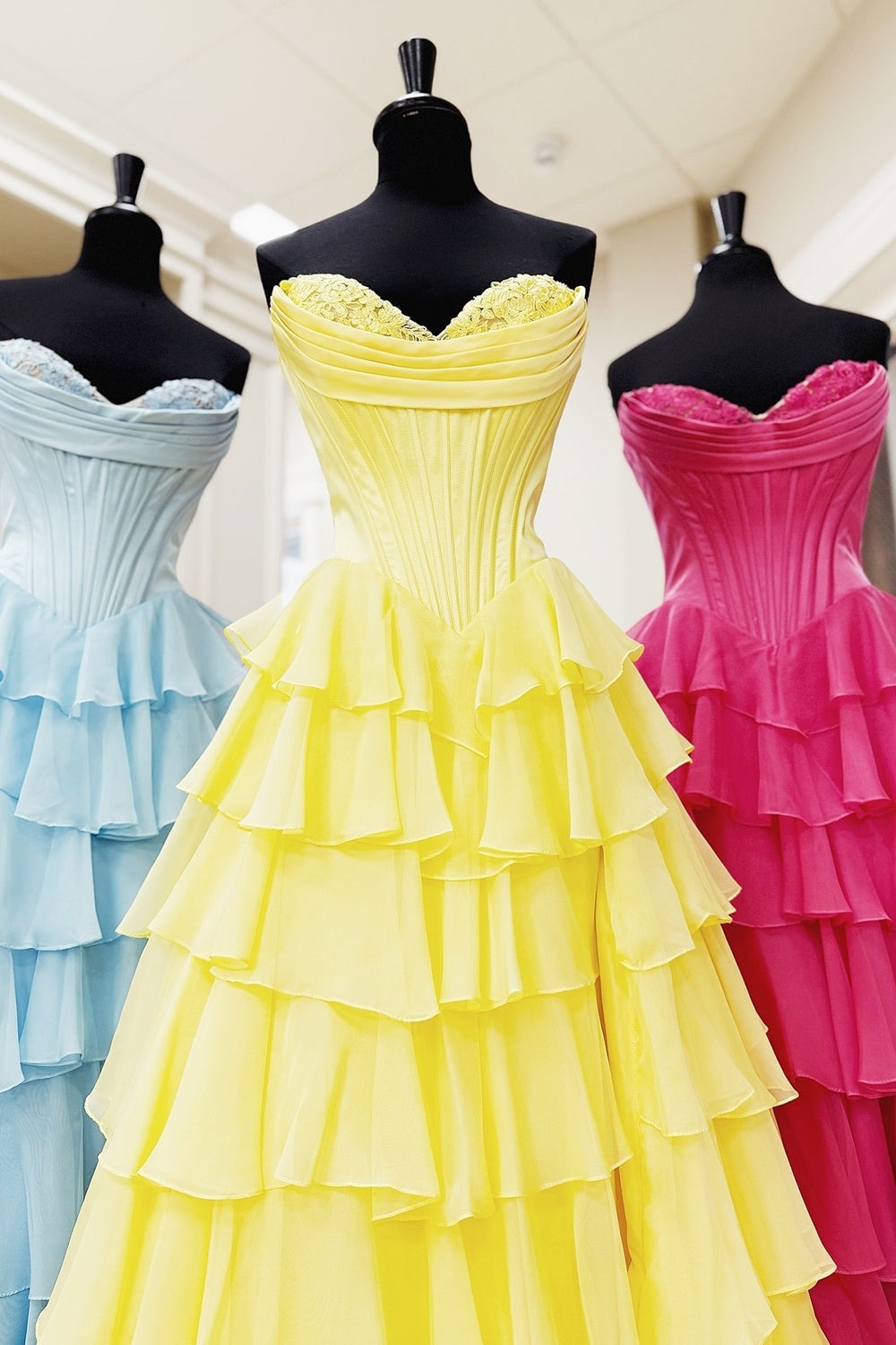 A Line Sweetheart Ruffled Corset Long Formal Prom Dresses
