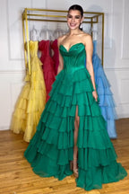 A Line Sweetheart Ruffled Corset Long Formal Prom Dresses