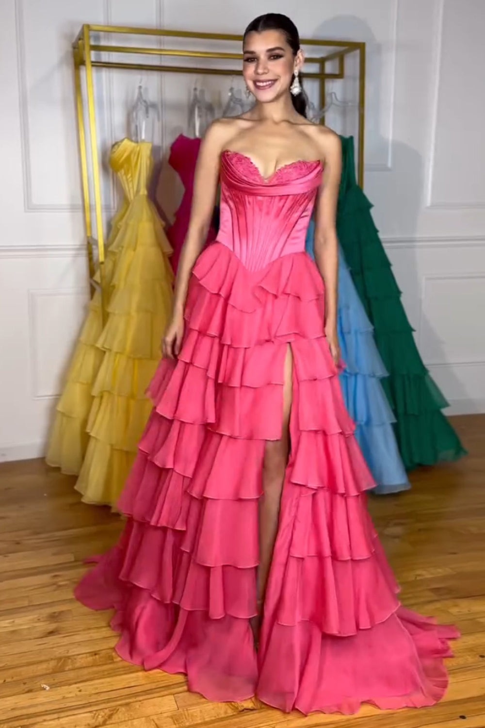 A Line Sweetheart Ruffled Corset Long Formal Prom Dresses