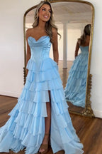 A Line Sweetheart Ruffled Corset Long Formal Prom Dresses