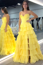 A Line Sweetheart Ruffled Corset Long Formal Prom Dresses