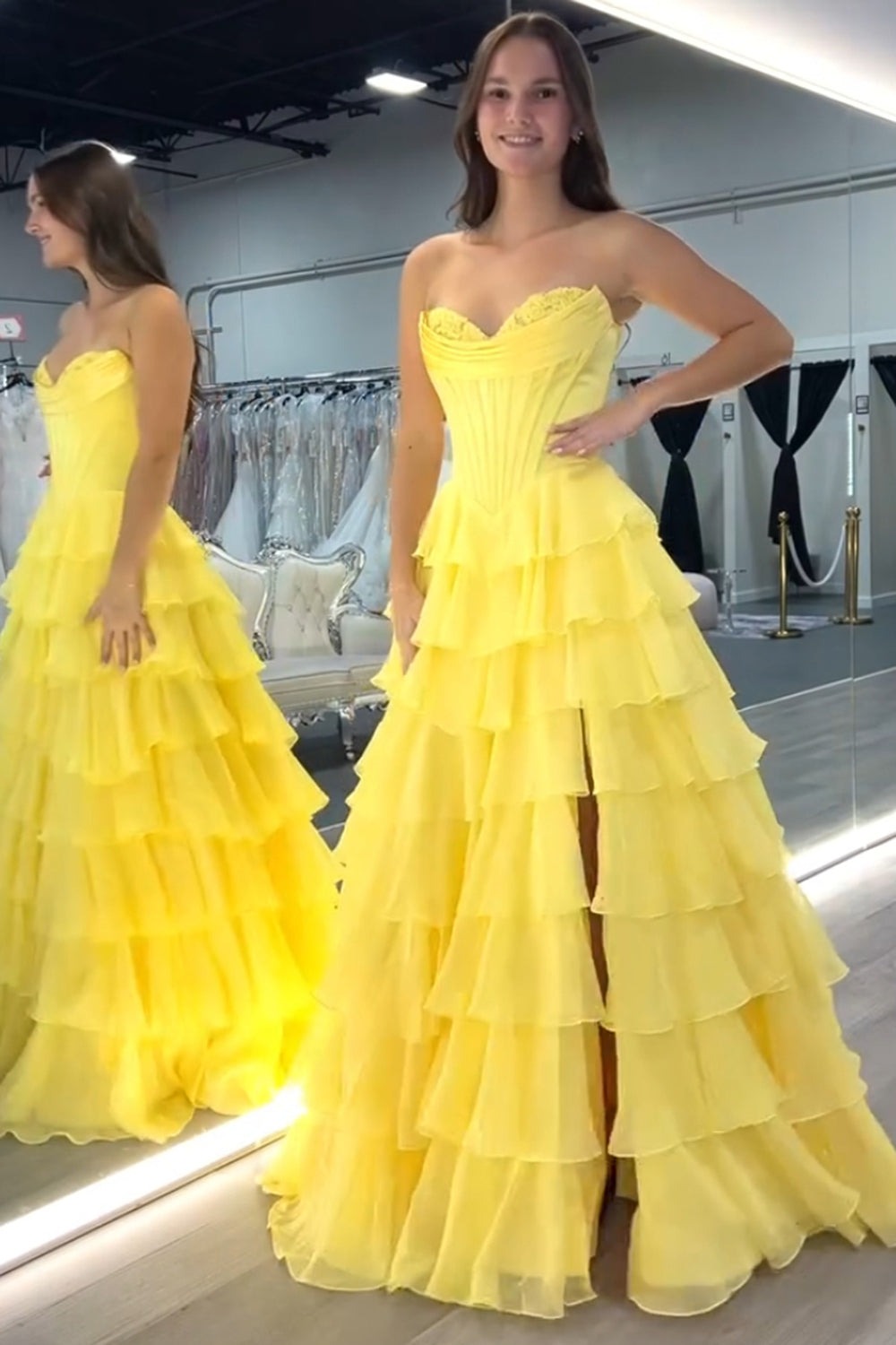 A Line Sweetheart Ruffled Corset Long Formal Prom Dresses