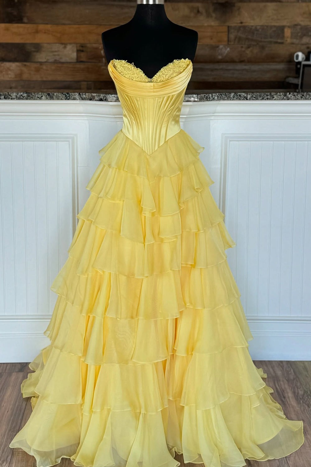 A Line Sweetheart Ruffled Corset Long Formal Prom Dresses