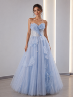 Blue Tulle Off the Shoulder Butterfly A Line Prom Dresses