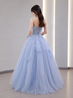 Blue Tulle Off the Shoulder Butterfly A Line Prom Dresses