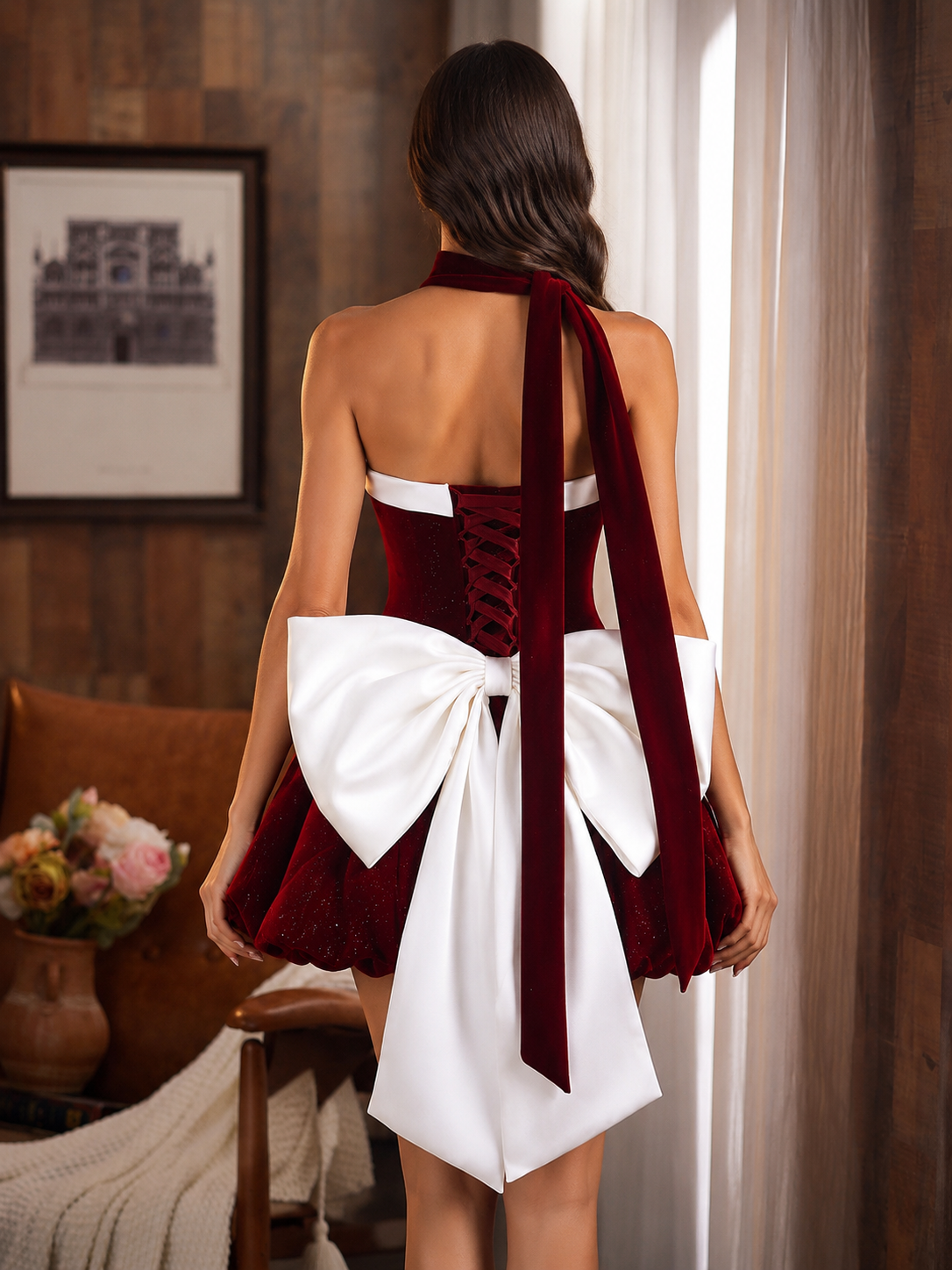 Burgundy Velvet Strapless Bow Short Homecoming Dresses – luladress