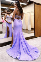 Lilac Mermaid Spaghetti Straps Sweep Train Prom Dress