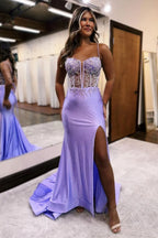Lilac Mermaid Spaghetti Straps Sweep Train Prom Dress