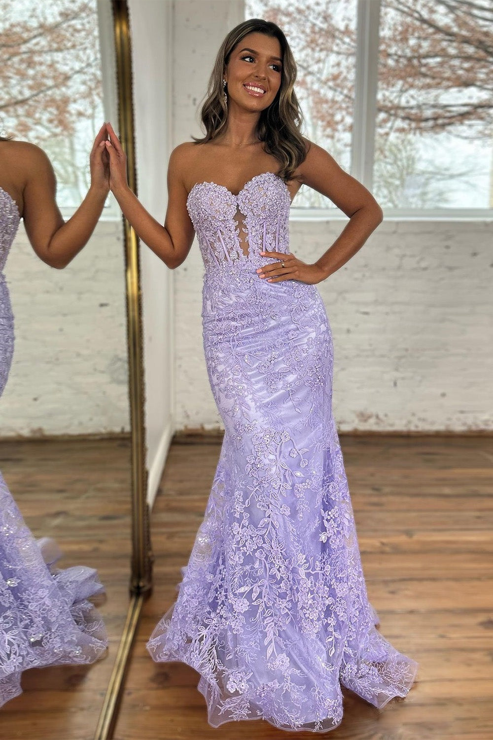 Charming Lilac Mermaid Sweetheart Backless Corset Prom Dresses