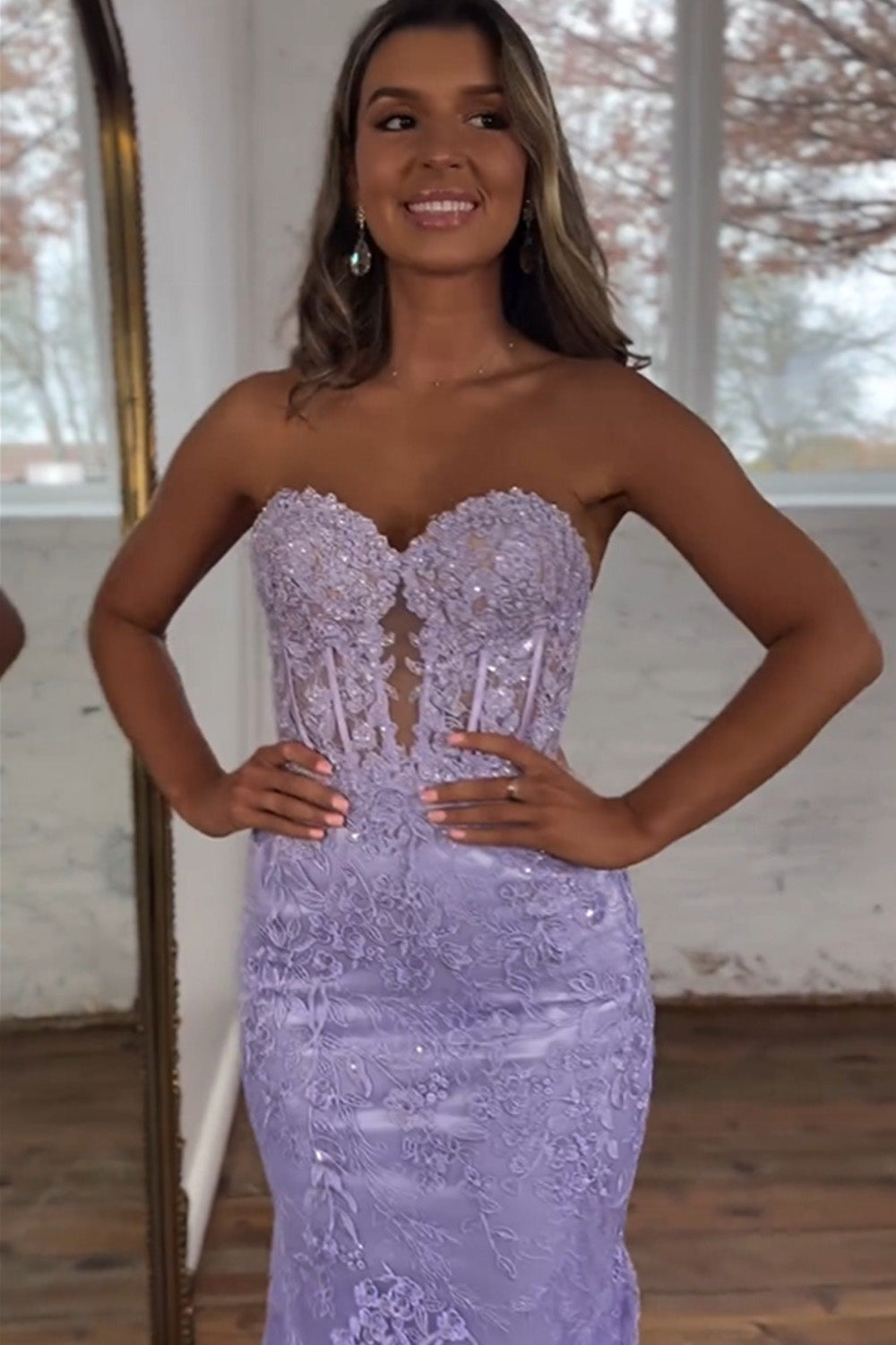 Charming Lilac Mermaid Sweetheart Backless Corset Prom Dresses