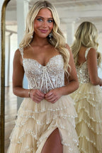 Charming Off The Shoulder A-Line Long Tiered Prom Dresses