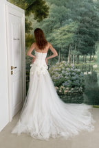 Pink Mermaid Strapless Long Tulle 3D Flowers Prom Dresses