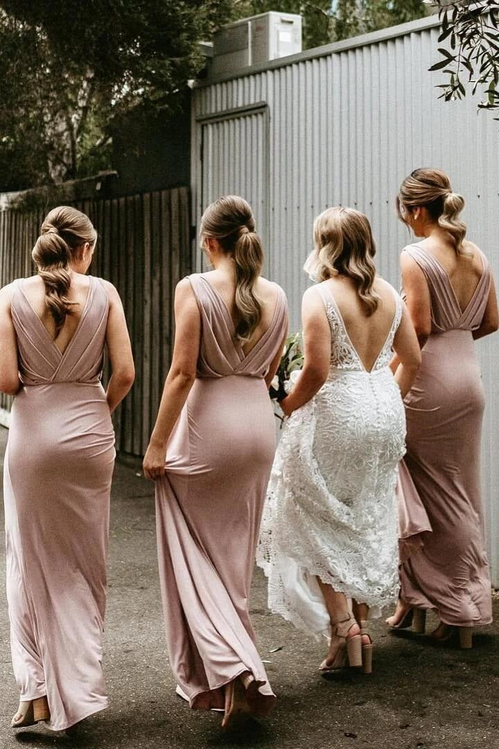 Cheap Sleeveless Deep V Neck Chiffon Blush Pink Bridesmaid Dresses luladress Cheap Sleeveless Deep V Neck Chiffon Blush Pink Bridesmaid Dresses luladress