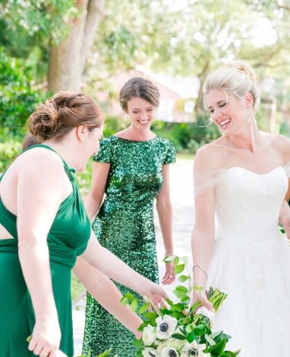 Green Sequin Bridesmaid Dresses Long Emerald Wedding Guests Dress Draped