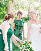 Green Sequin Bridesmaid Dresses Long Emerald Wedding Guests Dress Draped