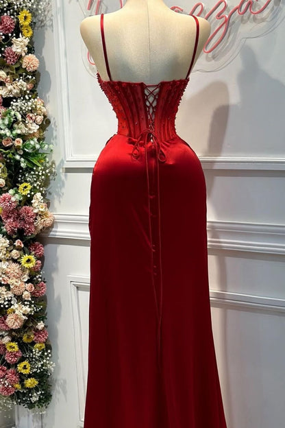 Robes de soirée longues en satin à fines bretelles sirène