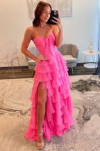 Chiffon A-Line Sweetheart Zipper Back Tiered Prom Dresses