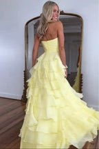 Chiffon A-Line Sweetheart Zipper Back Tiered Prom Dresses