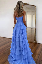 Chiffon A-Line Sweetheart Zipper Back Tiered Prom Dresses