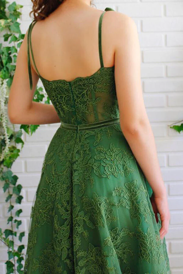 Dark Green Lace Prom Dresses Spaghetti Straps Neck A Line Formal Dress US6 / Custom Color Dark Green Lace Prom Dresses Spaghetti Straps Neck A Line Formal Dress US6 / Custom Color