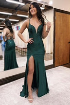 Dark Green Mermaid Spaghetti Straps Long Prom Dress