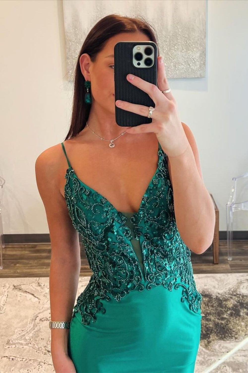 Satin Dark Green Spaghetti Straps Mermaid Open Back Prom Dress