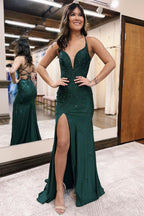 Dark Green Mermaid Spaghetti Straps Long Prom Dress