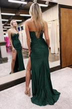 Dark Green Sweetheart Mermaid Long Lace Up Prom Dress