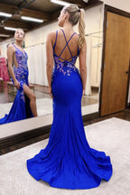 Glitter Mermaid Spaghetti Straps Lace Up Long Prom Dress