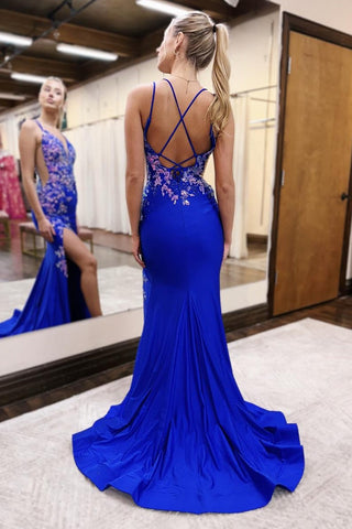 Glitter Mermaid Spaghetti Straps Lace Up Long Prom Dress