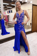 Glitter Mermaid Spaghetti Straps Lace Up Long Prom Dress