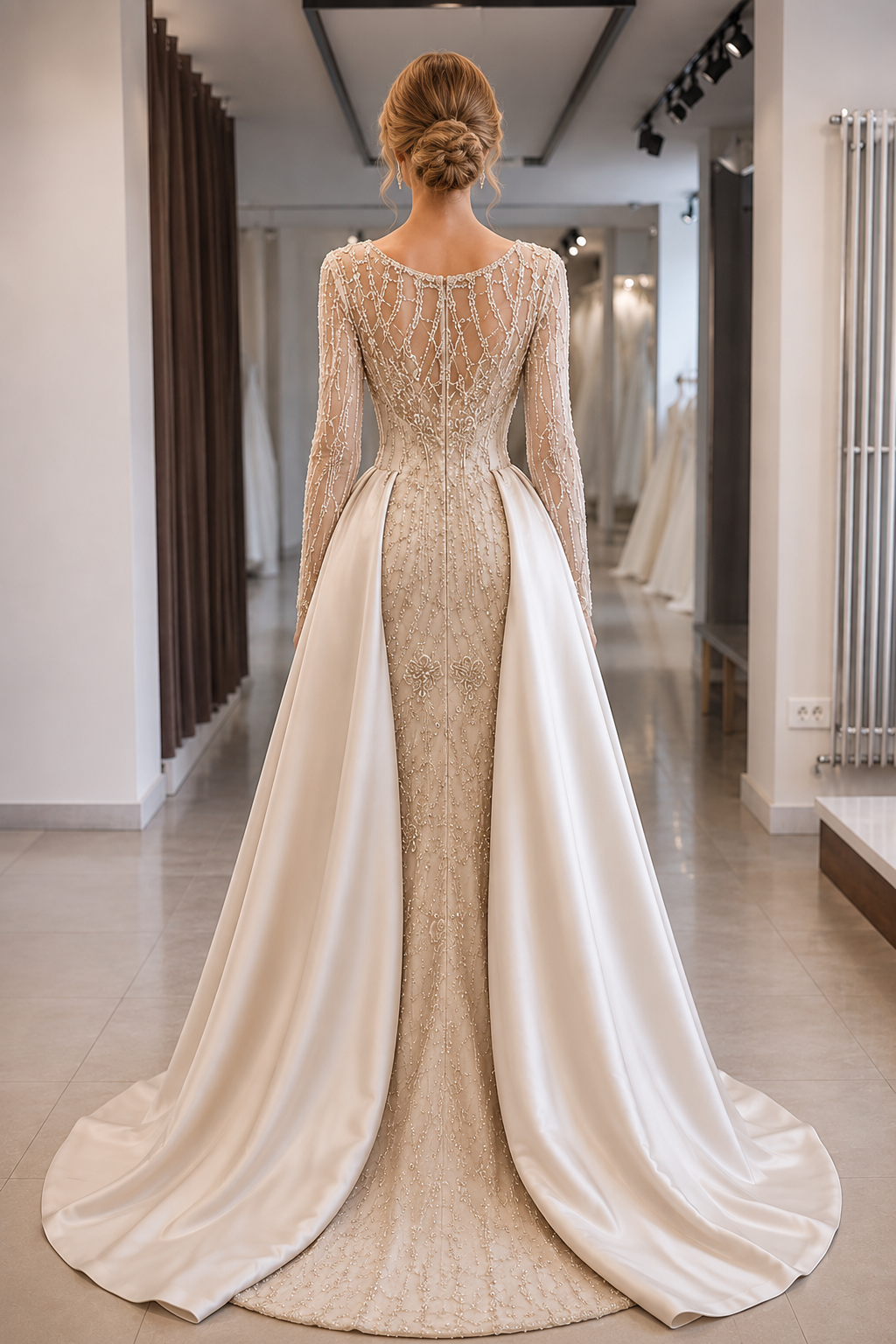 Gorgeous Long Satin Beaded Mermaid Prom Dresses with Sleeves – luladress