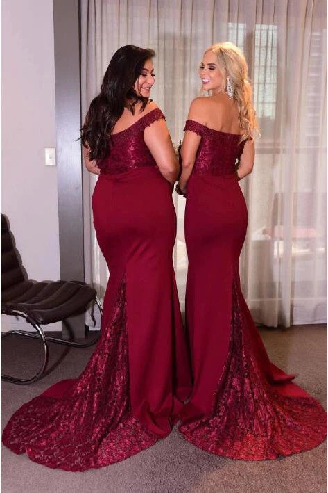 Hot Mermaid Long Off Shoulder Burgundy Lace Bridesmaid Dresses luladress Hot Mermaid Long Off Shoulder Burgundy Lace Bridesmaid Dresses luladress