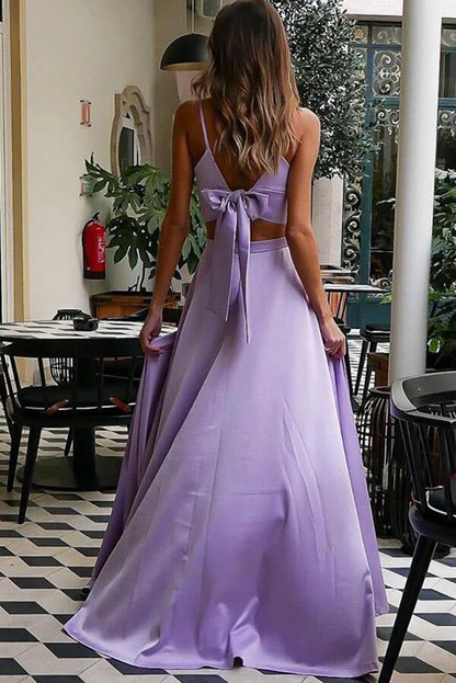 Lilac Two Pieces Sweetheart Spaghetti Straps Prom Dresses, Evening Gown