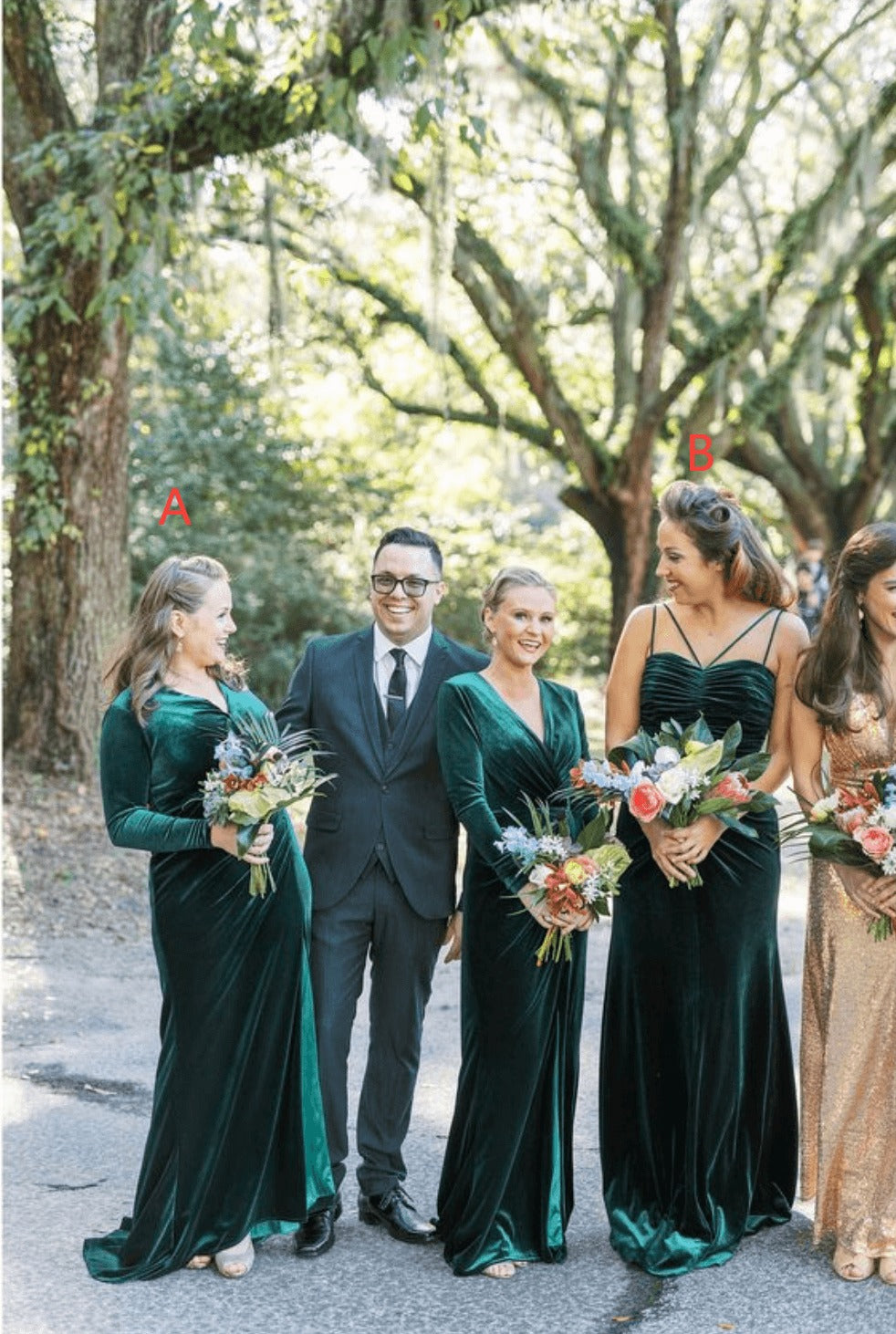 Long Sleeves Winter Emerald Green Velvet Bridesmaid Dresses luladress Long Sleeves Winter Emerald Green Velvet Bridesmaid Dresses luladress