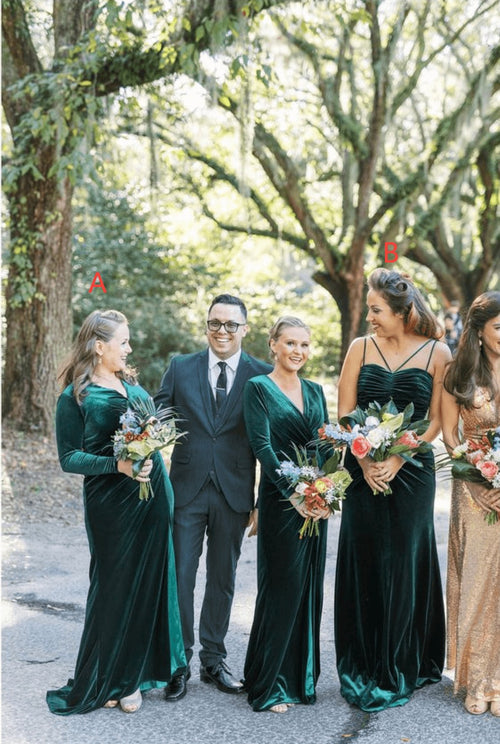 Long Sleeves Winter Emerald Green Velvet Bridesmaid Dresses  luladress