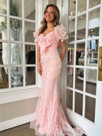 Light Blue Off The Shoulder Long Glitter Mermaid Prom Dresses