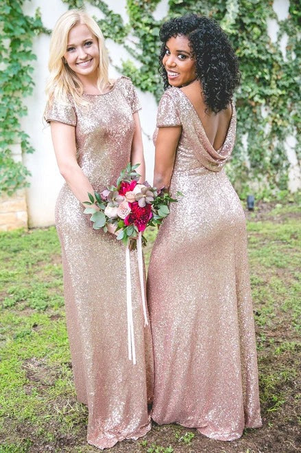 sequin and metallic bridesmaid dresses Rose Gold Wedding Guest Dresses With Sleeves Dress's Color:Custom size