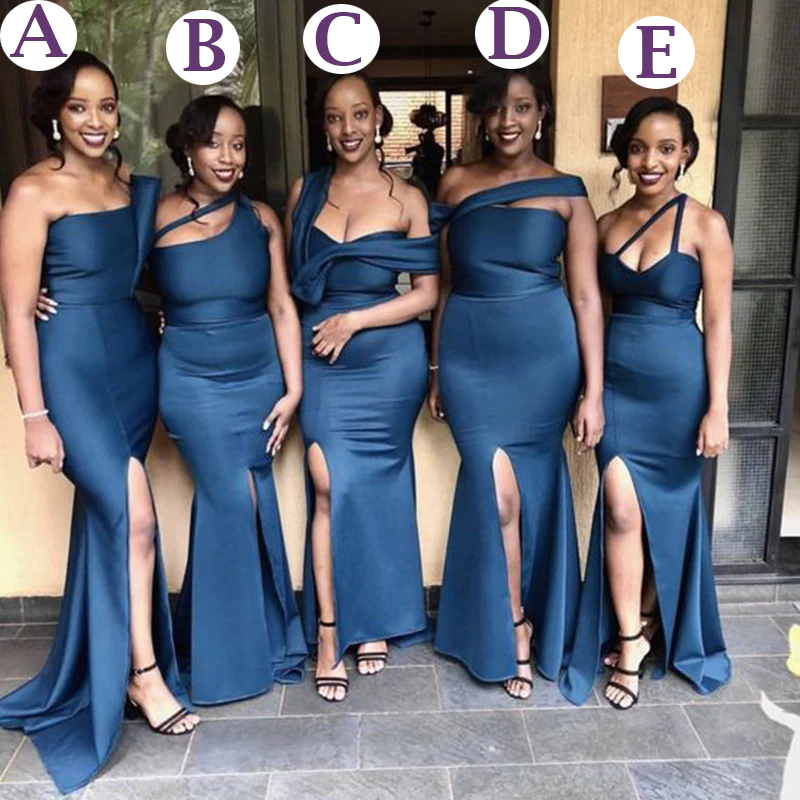 Mermaid Mismatched Blue Modest Bridesmaid Dresses Pic Color / Custom Size Mermaid Mismatched Blue Modest Bridesmaid Dresses Pic Color / Custom Size