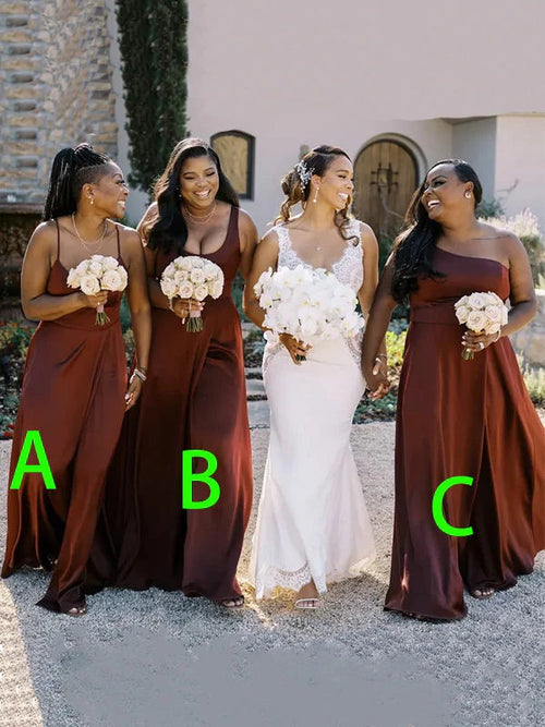 Mismatched Burgundy Formal Bridesmaid Dresses Stretch Satin Fall Weddi – luladress