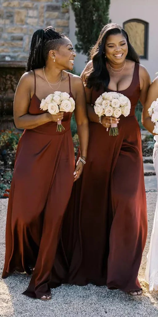 Mismatched Burgundy Formal Bridesmaid Dresses Stretch Satin Fall Wedding,BD240613