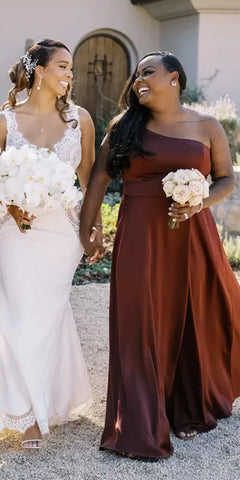 Mismatched Burgundy Formal Bridesmaid Dresses Stretch Satin Fall Wedding,BD240613
