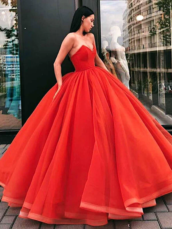 Organza Princess Sweetheart Ball Gown Prom Dresses, Long Formal Dresses -  Pic Color / US0