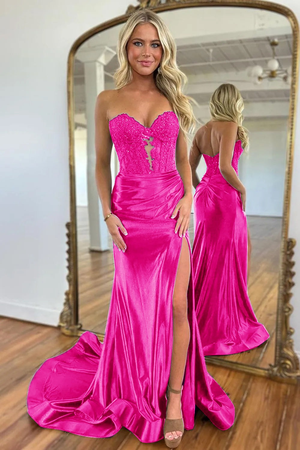 Navy Blue Sweetheart Mermaid Long Satin Prom Dresses