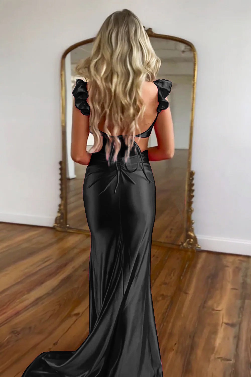 Hot Pink Satin Cutout Waist Mermaid Long Prom Dresses