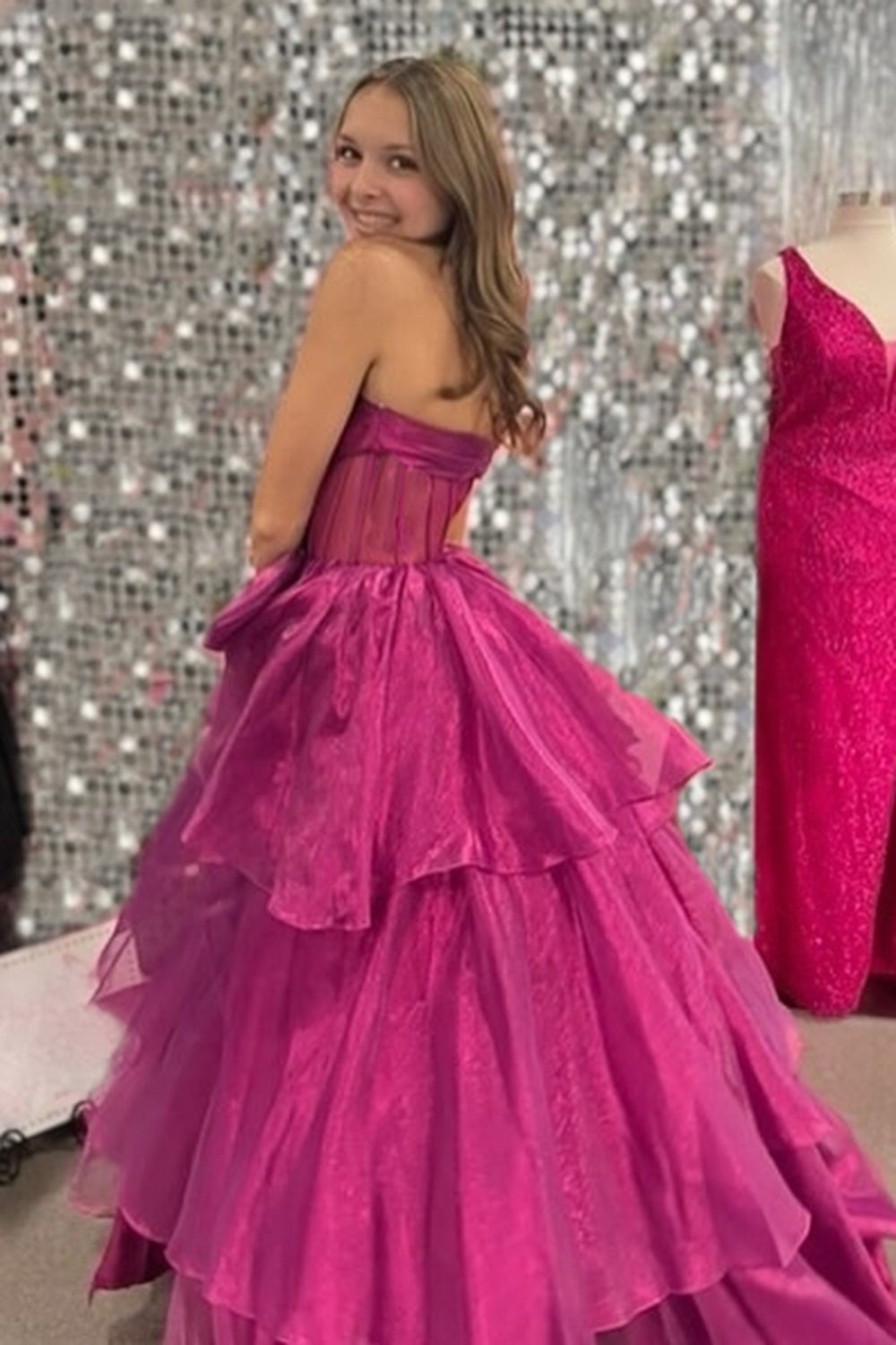 Strapless Ruffled Long Formal Prom Dresses
