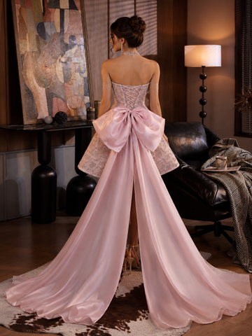 Pink Tulle Sequins Strapless Beading Homecoming Dresses