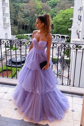 Purple Tulle Layered A-line Sweetheart Long Prom Dresses, Evening Gowns,BD930800
